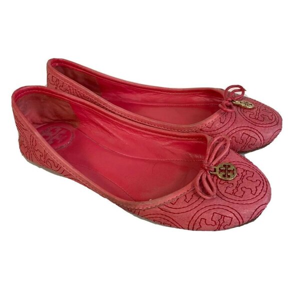 Tory Burch Womens Chelsea Stitched Logo Ballet Flats Shoes Red Size 5 M Pink - Picture 1 of 9